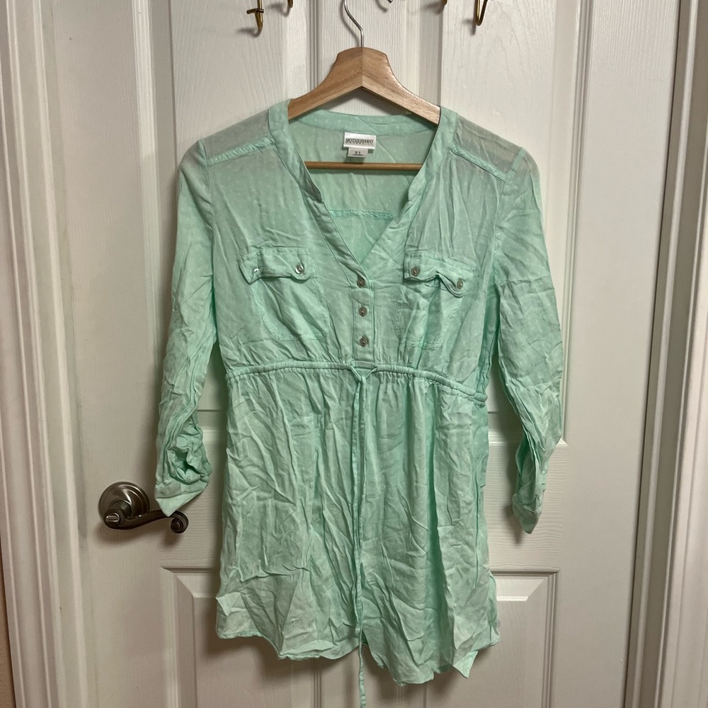 Motherhood Maternity teal Smocked Tunic with drawstring empire waist